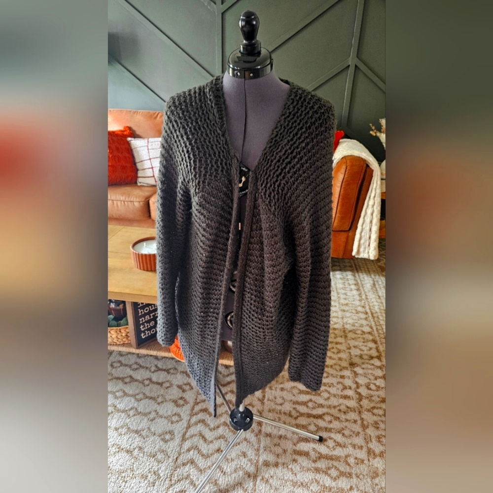 Elegant Charcoal Cardigan Sweater Small